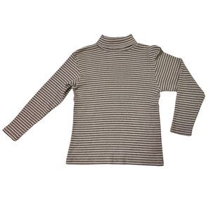 GFC Trading Company L Gray & Cream Ribbed Striped Turtleneck Sweater